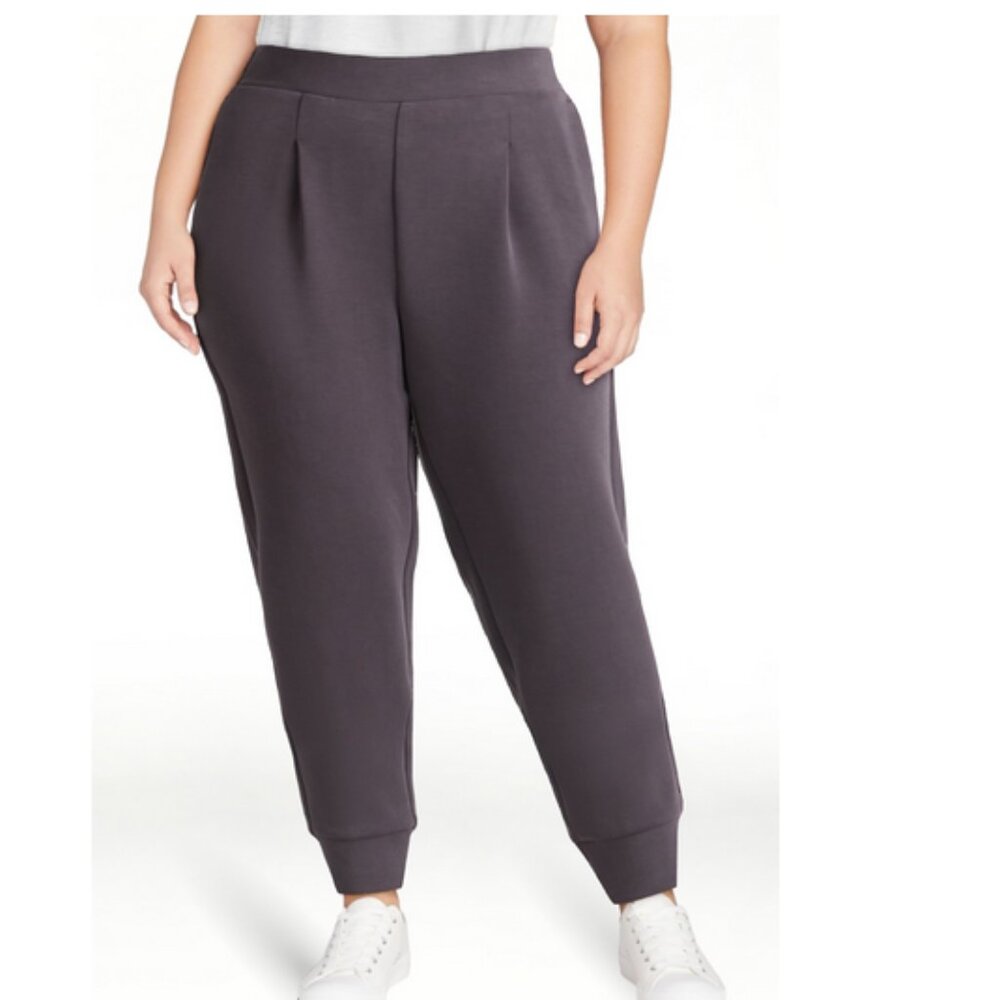 Avia Women's Scuba Knit Pleat Joggers with Pockets, Sandblasted Black, XXXL 22